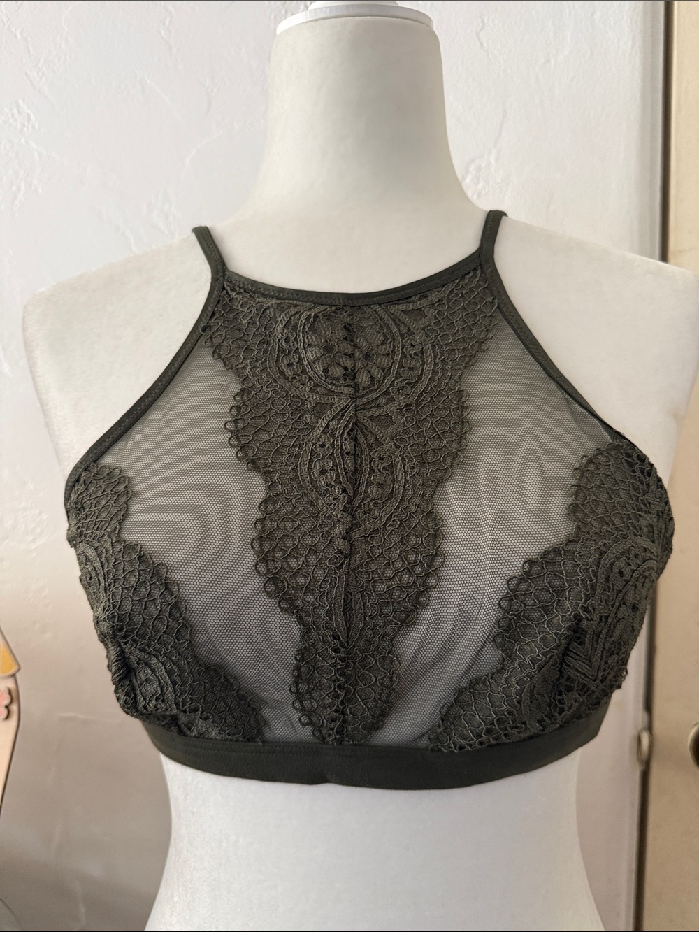 Victoria's Secret Olive Green Bralette with Lace Trim